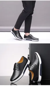 Detailansicht der schwarzen Lederfreizeitschuhe für Herren mit weißer Sohle und Schnürung
