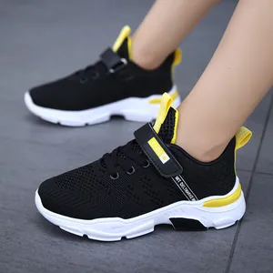 Breathable black and yellow mesh boys running shoes for kids casual sports activities