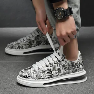 Men's stylish fashion graffiti sneakers with hip-hop print and thick white air cushion sole