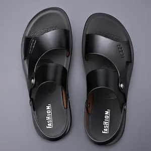 Men's Leather Sandals Breathable Casual Beach Shoes Dual-Use Slides Non-Slip Flip Flops Outdoor Summer Fashion Footwear For Men
