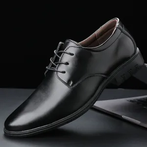 Zapatos de Negocios Formales de Cuero de Vaca para Hombre Estilo Británico Cordones Transpirables Suela Blanda Derby Negro Oficina
