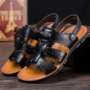 Sandalias de Cuero para Hombre Zapatos de Playa Casuales Verano Transpirables Caladas Sandalias de Cuero de Vaca Pantuflas Antideslizantes Exterior