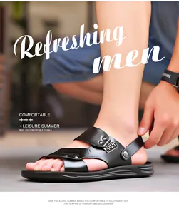 Détail de la sandale pour homme en cuir noir avec bride de talon réglable pour l'été