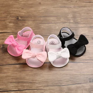Sandali Estivi da Neonata Suola Morbida Fiocco Primi Passi Neonato Traspirante Tessuto di Cotone Ricamato Principessa Scarpe
