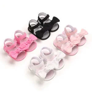 Sandali estivi per neonata con suola morbida e fiocco disponibili in vari colori