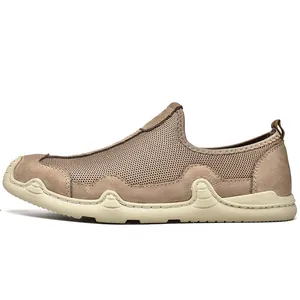 Mocassins en mesh respirant pour hommes avec semelle légère et ondulée en crème
