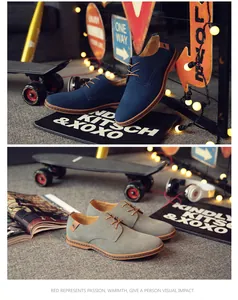 Detailed view of men's casual suede derby shoes with durable anti-slip flat soles