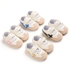 Group view of multi-color soft-sole baby walking sneakers for infants