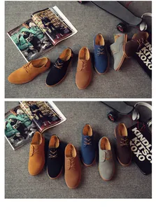 High-angle view showing a variety of colors for these casual men's suede leather flat shoes