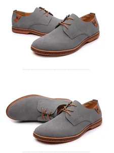 Detail view of grey suede men's casual shoes showing textures and different angles.