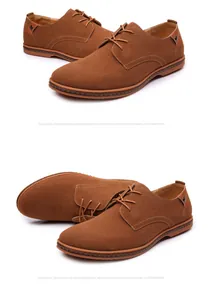 Detailed close-up showing the texture of brown suede men's casual derby shoes with laces