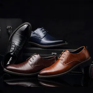 Professional men's business casual leather shoes in four colors with brogue details