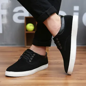 Classic black suede men's casual shoes with white rubber sole for office and leisure