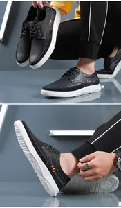 Detail of men's oversized casual leather shoes with non-slip white rubber sole.