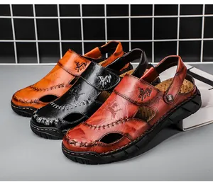 Handgenähte Vintage Leder-Sandalen für Herren in Schwarz, Braun und Hellbraun Tönen
