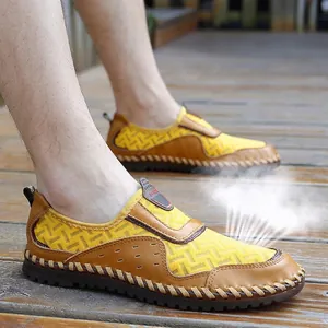 Hommes Chaussures en Maille Respirante Été Léger Sans Lacets Mocassins Décontracté Ajouré Semelle Cousue à Main Sandales de Plage Grande Taille