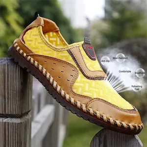 Chaussures d'été respirantes en maille pour hommes en jaune et marron décontracté