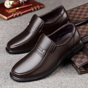 Elegant brown men's business casual slip-on leather shoes featuring soft leather and sole