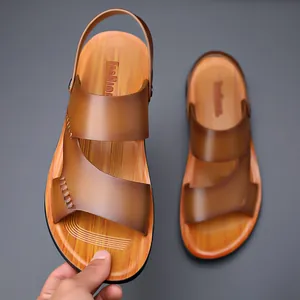 Sandalias de Cuero de Vaca para Hombre Zapatos de Playa Casuales de Verano Antideslizantes Suela Blanda Doble Uso Calzado