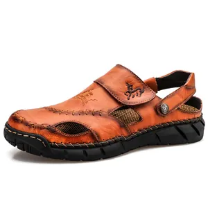 Herren Casual PU Leder Sandalen Handgenäht Atmungsaktiv Strand Schuhe Outdoor Wasser Sandalen Zwei-Wege Tragen Slides Große Größe