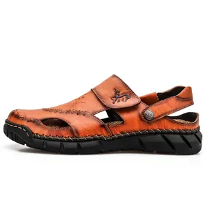 Herren Leder Sandalen mit Handnaht für Strand und Sommer mit rutschfester Sohle