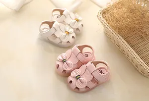 Close-up of pink and white toddler girl princess sandals featuring cute butterfly bow