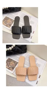 Close-up detail of stylish woven strap sandals available in black and beige finishes