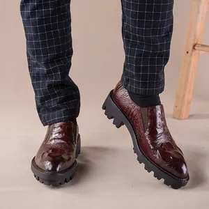 Europese Stijl Heren Krokodillenpatroon Reliëf Echt Leer Loafers Dikke Zool Slip On Formele Casual Schoenen Voor Zakelijk Feest