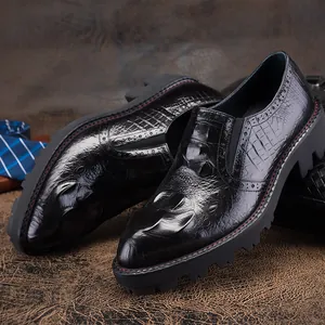 Premium heren lederen schoenen met krokodillenprint en dikke rubberen zool in zwart