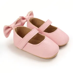 Weiche rosa Baby Prinzessin Lauflernschuhe mit Schleife und Lederstruktur