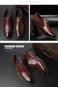 Diverse viste di scarpe stringate brogue da uomo in pelle marrone con decorazioni