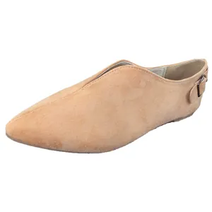 Eleganti ballerine in pelle scamosciata beige per donna, scarpe basse a punta slip-on