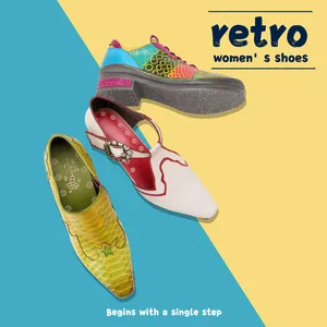 Collection of vintage leather color-block loafers for women with retro design detail