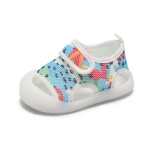 Breathable mesh baby sandals with closed-toe protection and soft anti-slip rubber sole