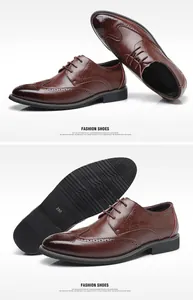 Vista dettagliata di scarpe Brogue in pelle marrone con lacci e decorazioni classiche