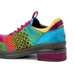 Detailed view of colorful retro leather loafer with vibrant patterns and textures