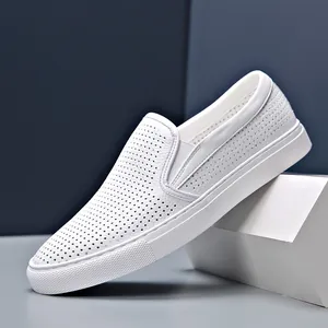 Mocassini Uomo in Pelle Casual Traforato Traspirante Scarpe da Tavola Moda Bianco Nero Comodo Calzature Quotidiano
