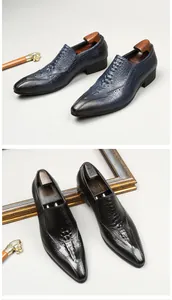 Detailed view showcasing the textured crocodile embossing on stylish men's pointed loafers.