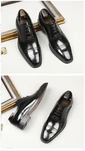 Nahaufnahme der schwarzen Brogue-Lederschuhe für Herren mit polierter Oberfläche