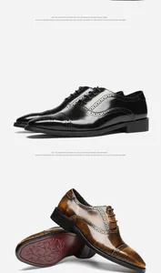 Detailansicht von schwarzen und braunen Herren Brogue Oxford Schuhen aus Lackleder