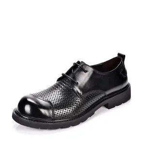 Herren Erste Schicht Rindsleder Hohl Leder Schuhe Rundkopf Dicke Sohle Atmungsaktive Business Casual Sandalen Für Den Sommer