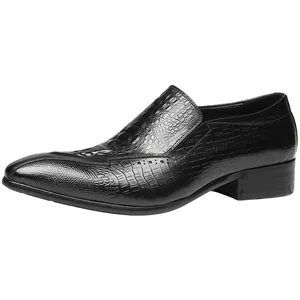 Classic men's black crocodile embossed pointed toe loafers for business casual dress