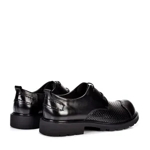 Atmungsaktive Herren Leder-Derbyschuhe mit runder Kappe und dicker Sohle, hohl