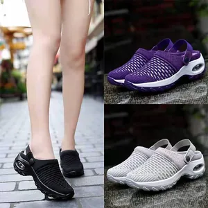 Women's breathable mesh platform clogs with air cushion sole available in multiple colors