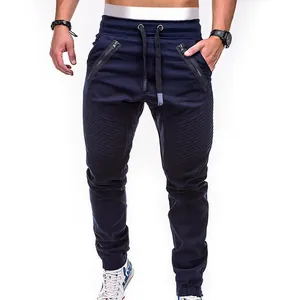 Navyblaue Biker-Jogginghose mit Kordelzug und diagonalen Reißverschlusstaschen.