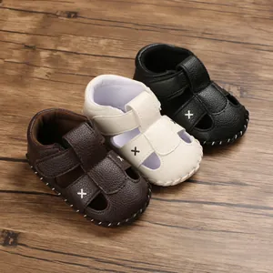 Soft sole non-slip baby sandals in brown white and black leather for infants 0-1 year