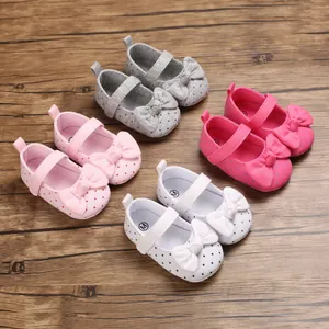Baby Girl Princess First Walker Shoes Cotton Cloth Breathable Soft Sole Polka Dot Bow Mary Jane Infant Walking Shoes