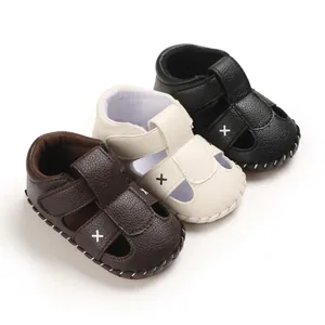 Breathable toddler soft-sole walking sandals in brown, beige, and black for infants