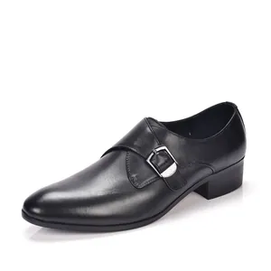 Scarpe Formale da Uomo Monk Strap Vera Pelle Punta Affusolata Business Ufficio Calzature Rialzo Fibbia Nero