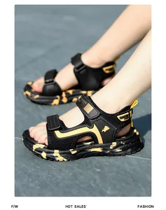 Stylische Sport-Sandalen für Jungen und Mädchen in Schwarz-Gelb mit Klettverschluss
